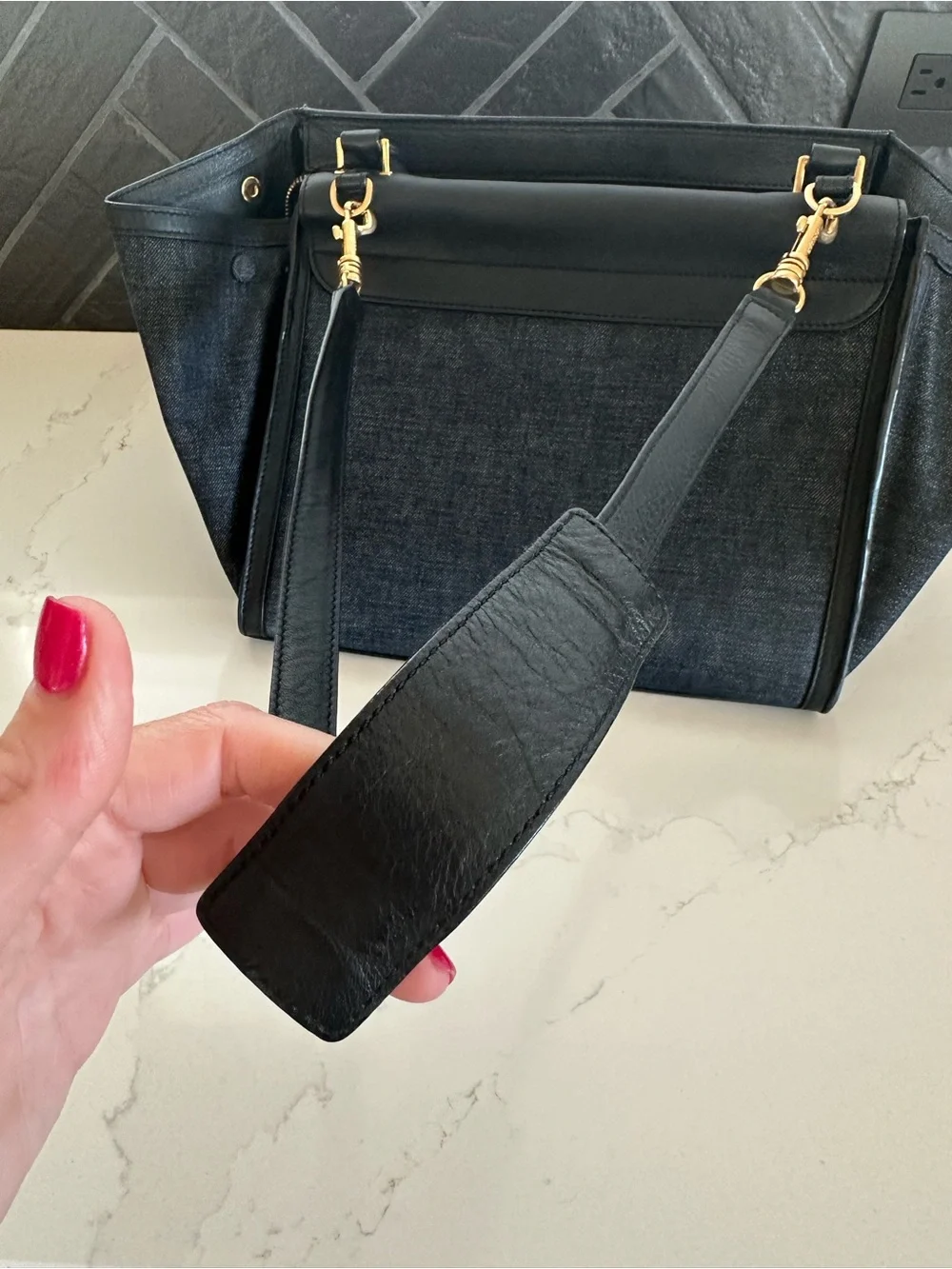 Celine Denim & Leather Trapeze Bag | Rare Vintage Chic - Picture 8 of 16